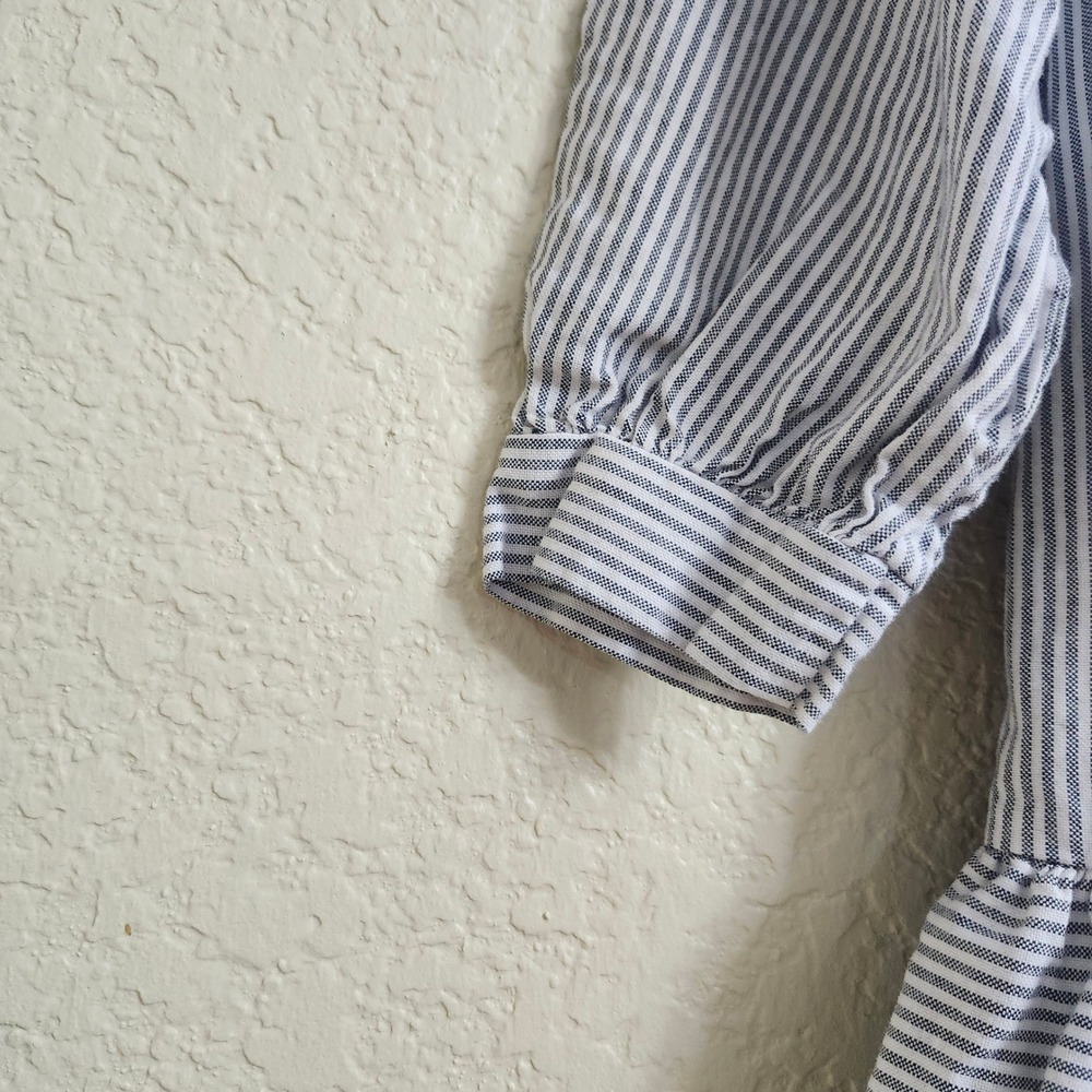 VTG Mousefeathers Size 6 Grey White Striped Lace Collar Puff Sleeve Ruffle Dress - Picture 10 of 16